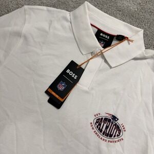 Hugo Boss New England Patriots Polo Shirt Mens L White Short Sleeve - DEFECT